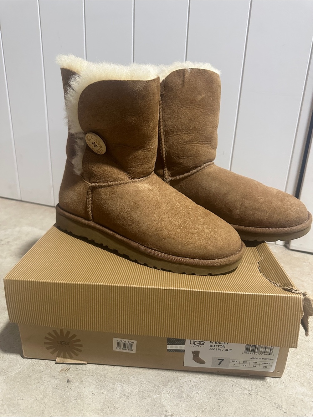 UGG Chestnut Suede Sheepskin Button Boot - Women